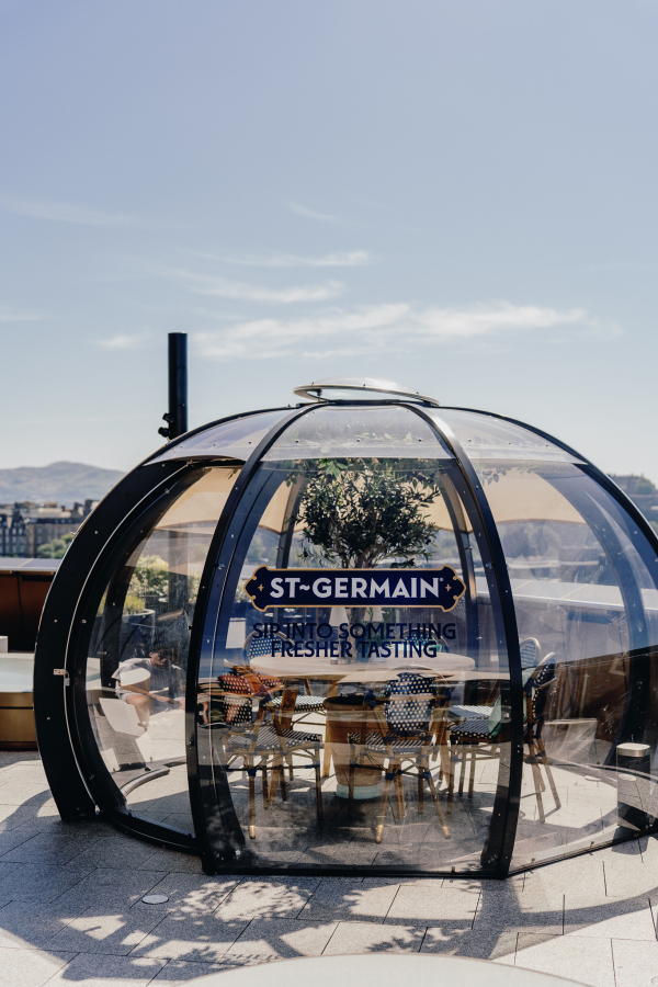 Dining pod with blue sky 