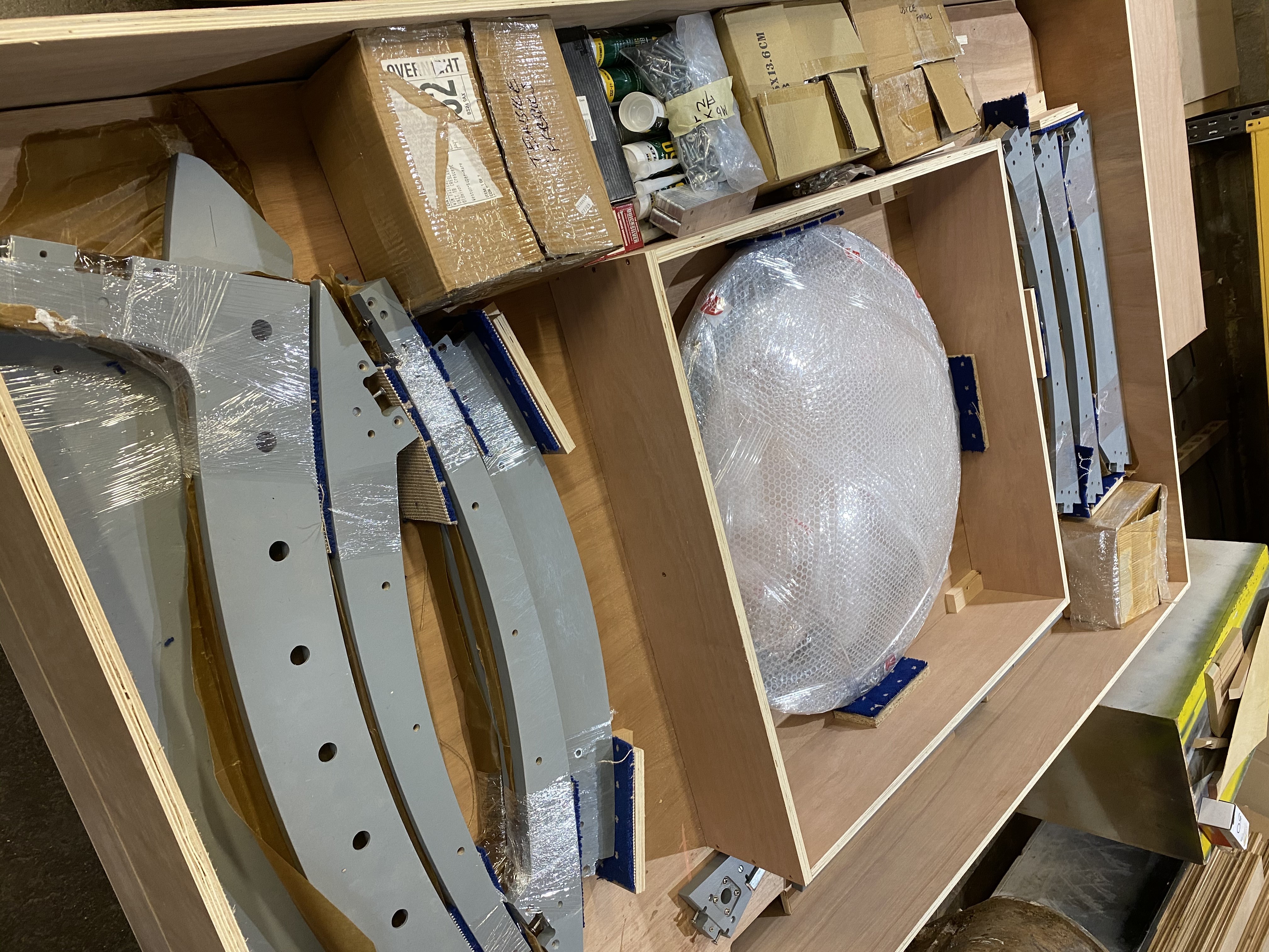 A flat pack crate of Allpod items ready to be shipped and delivery 