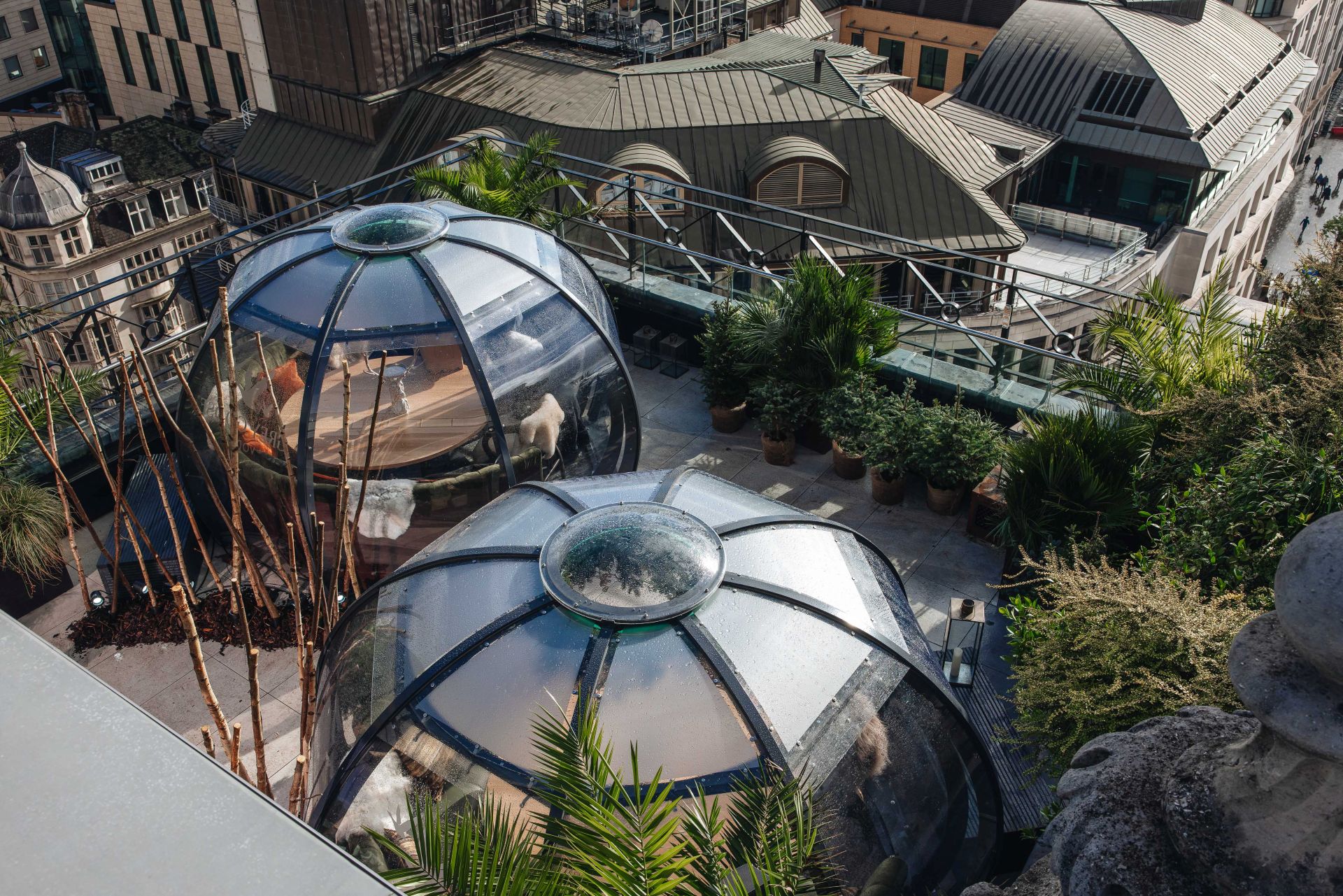 Rooftop dining pods at the Wagtail in London