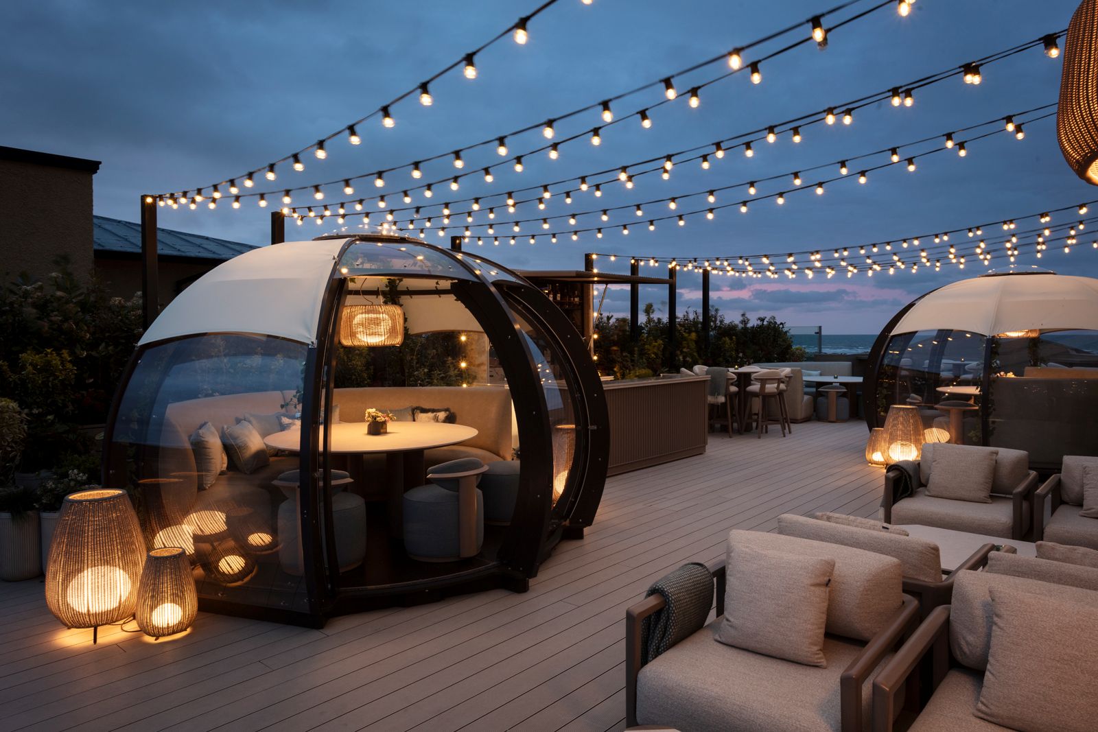 Evening dining domes on gorgeous terrace in Scotland at Old Course Hotel 