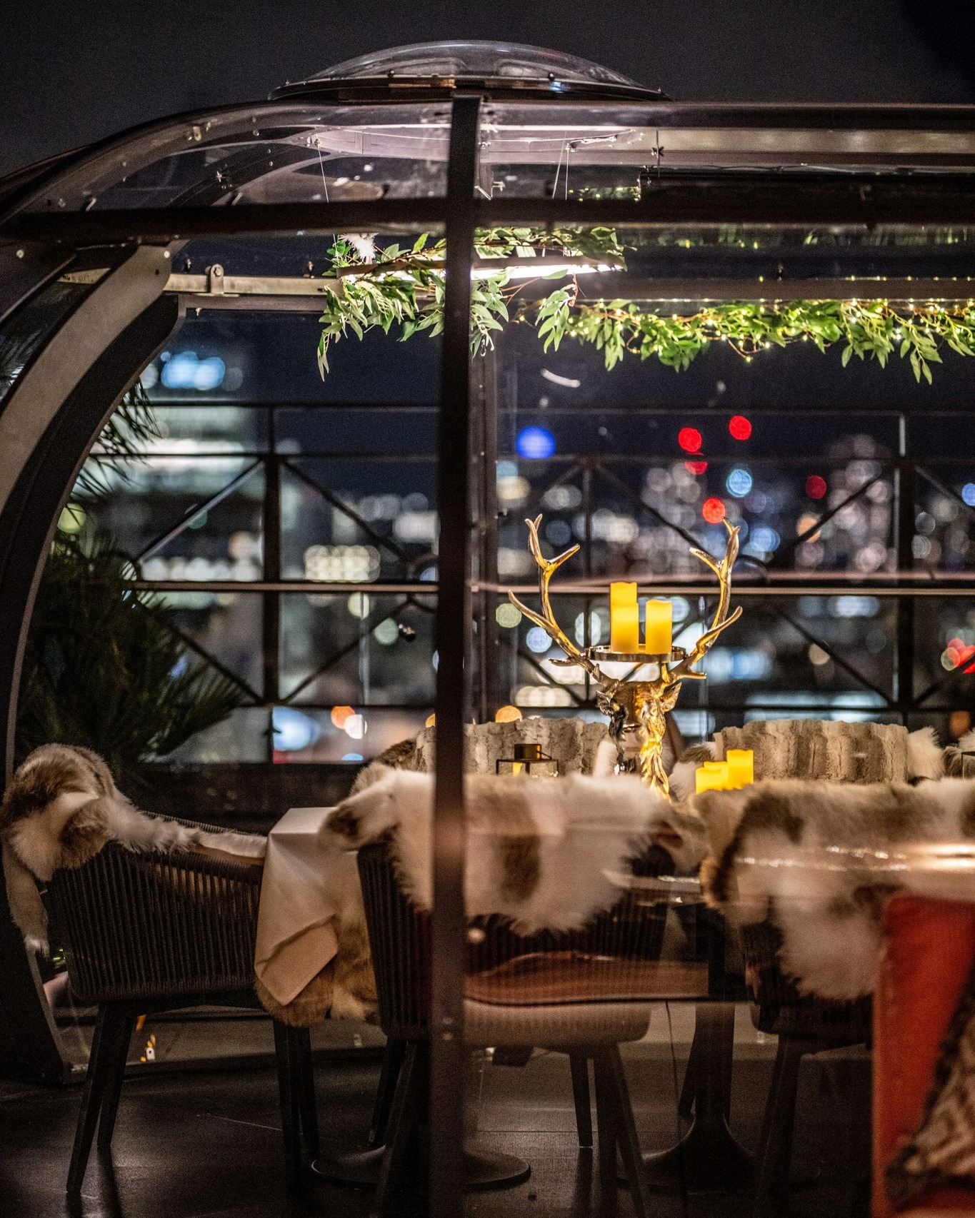 Christmas decorated dining pod 