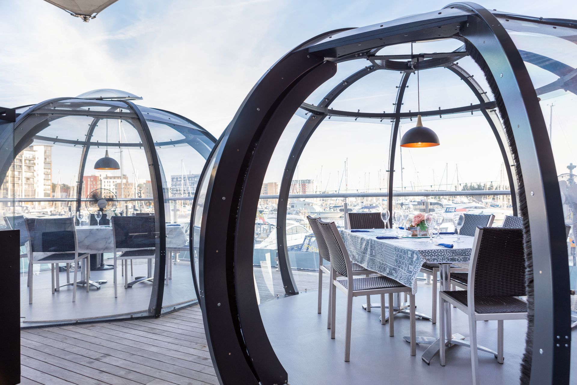 Dining domes overlooking the marina 