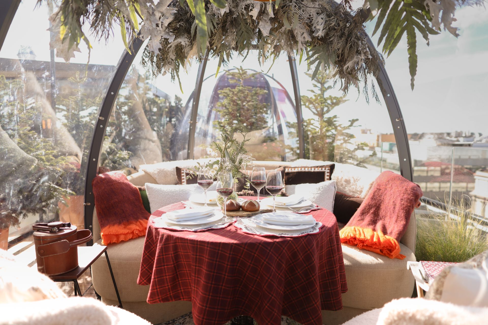 Inside the cosy winter dining igloos at Bless Hotel, Madrid 