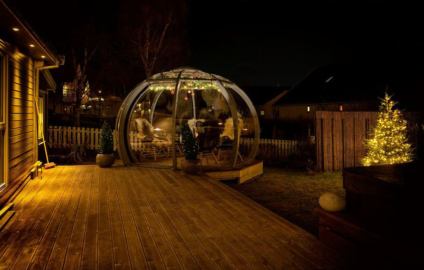 Christmas dining dome in a garden in Norway