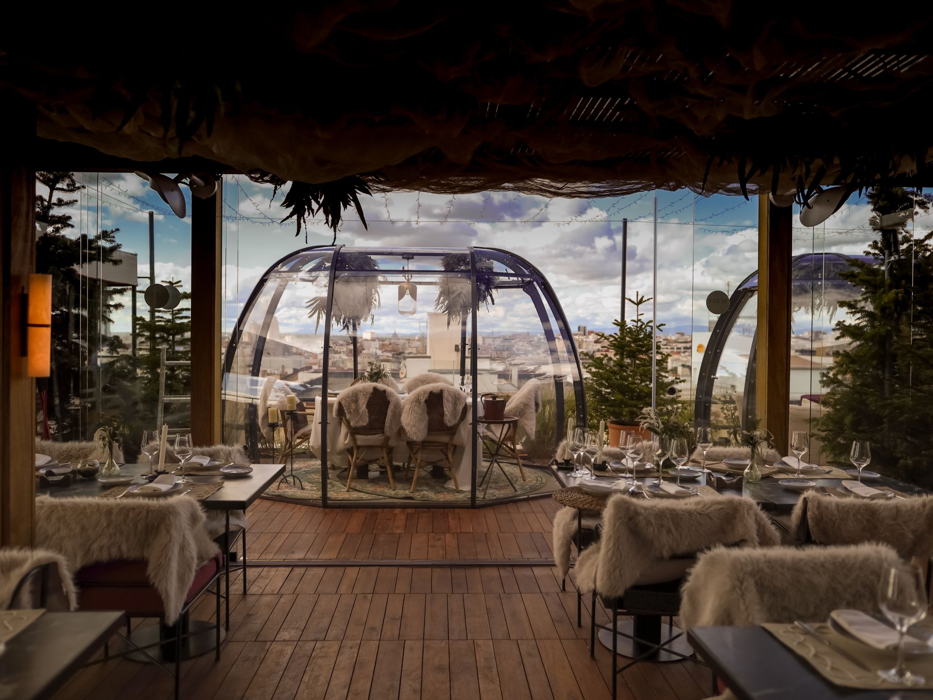 Views over Madrid from the rooftop igloos