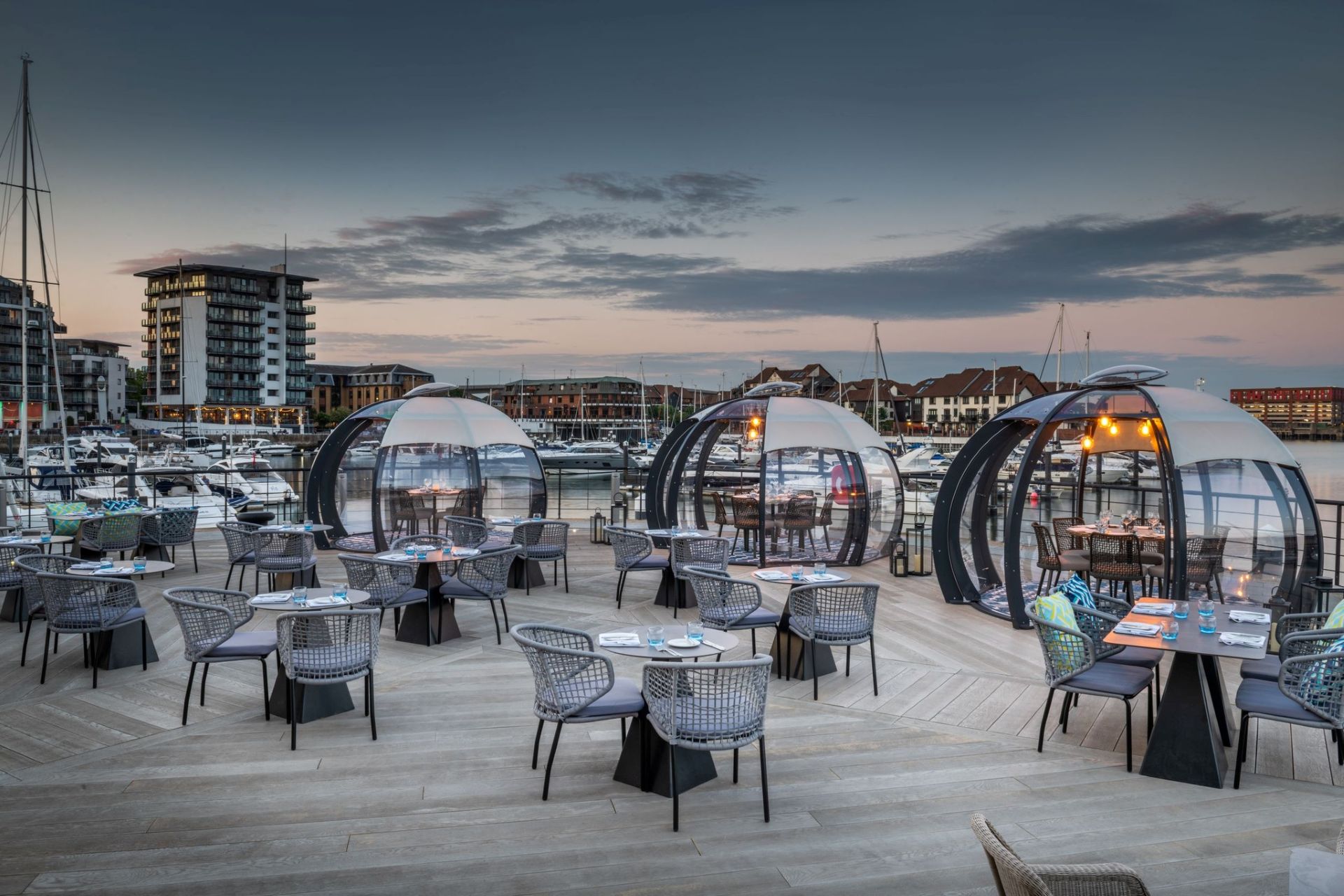Dining domes at Southampton Harbour Hotel 