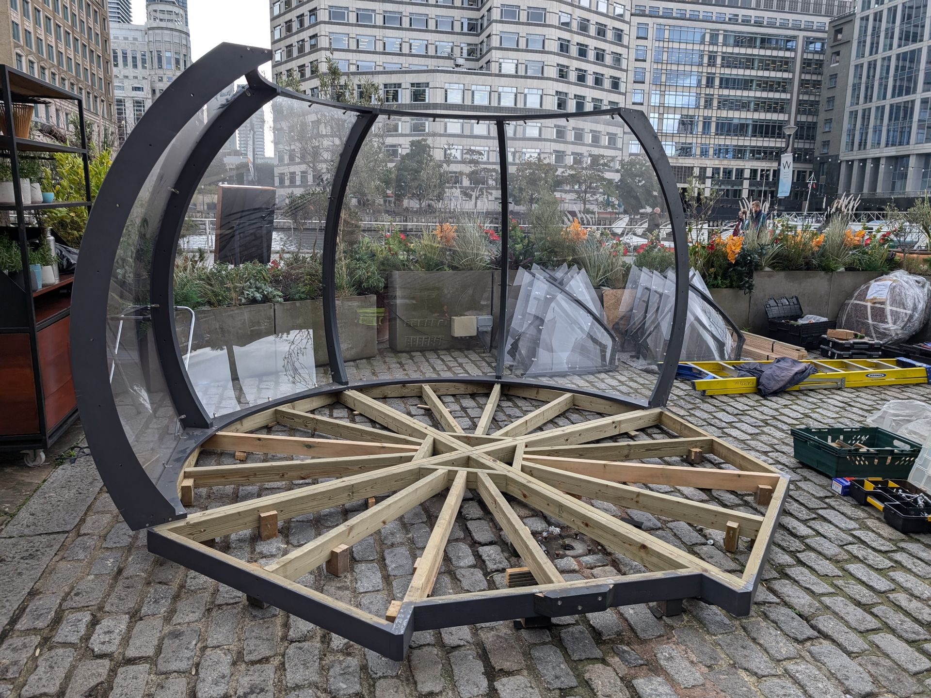 A dining pod being built up 