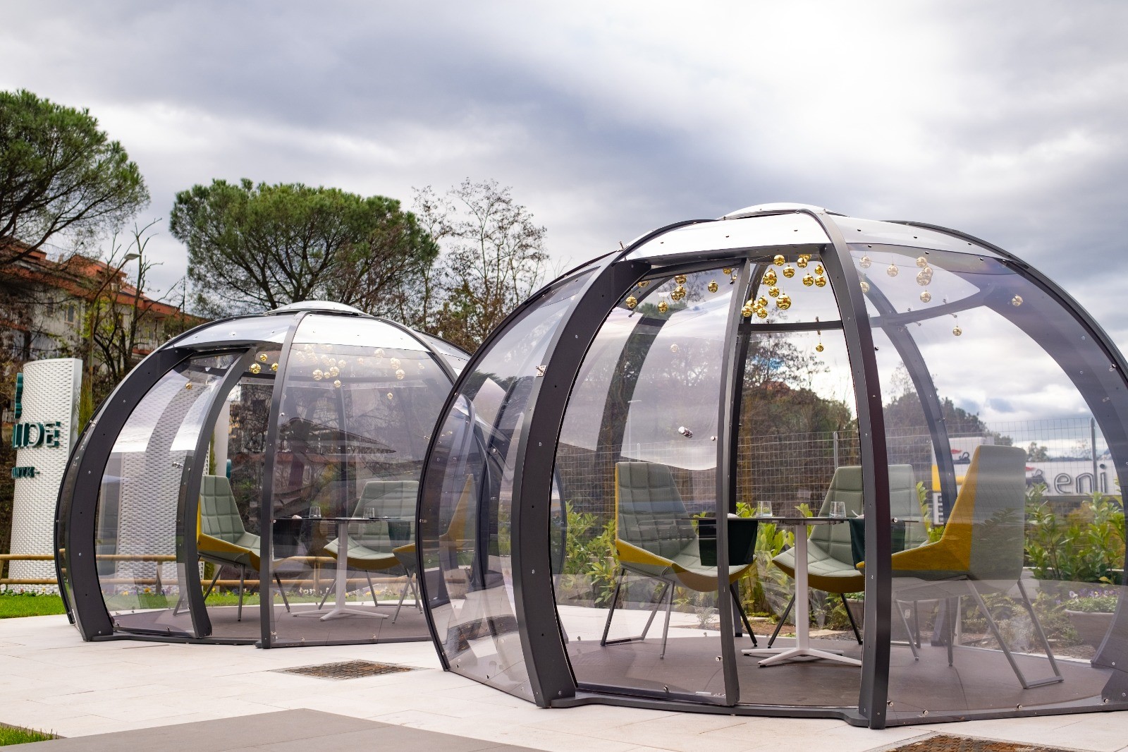 Elegant dining domes at the Crisalide Restaurant in Naples, Italy 