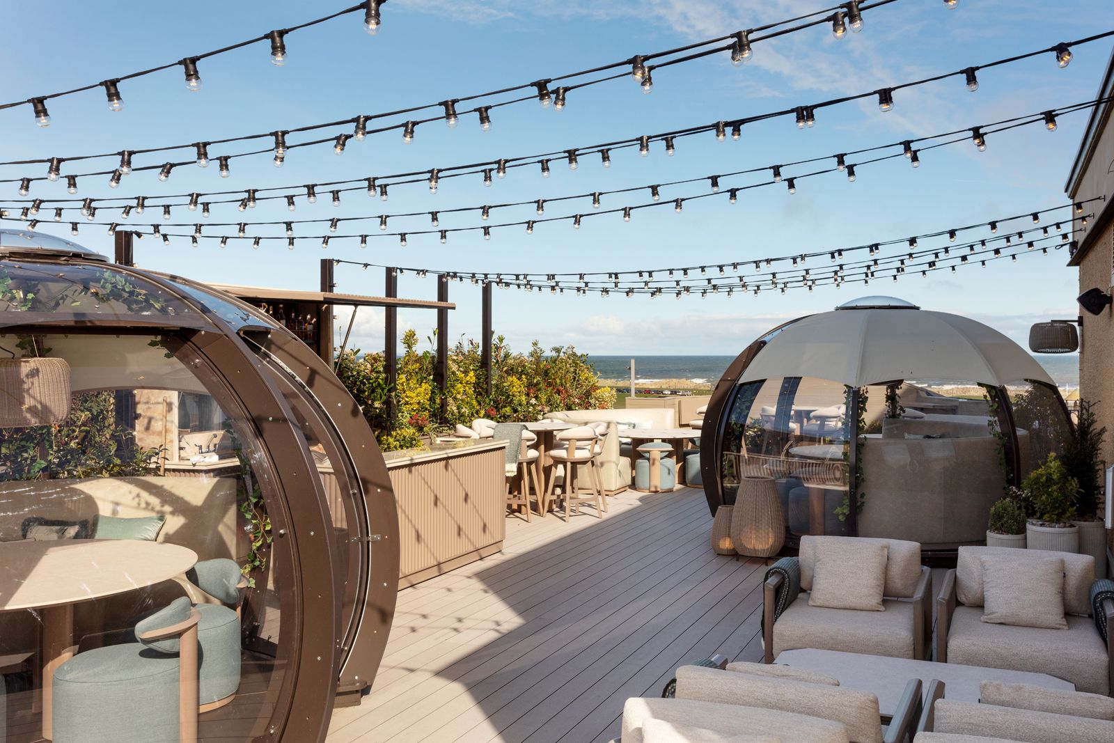 The Old Course Hotel in Scotland daytime dining pods on terrace