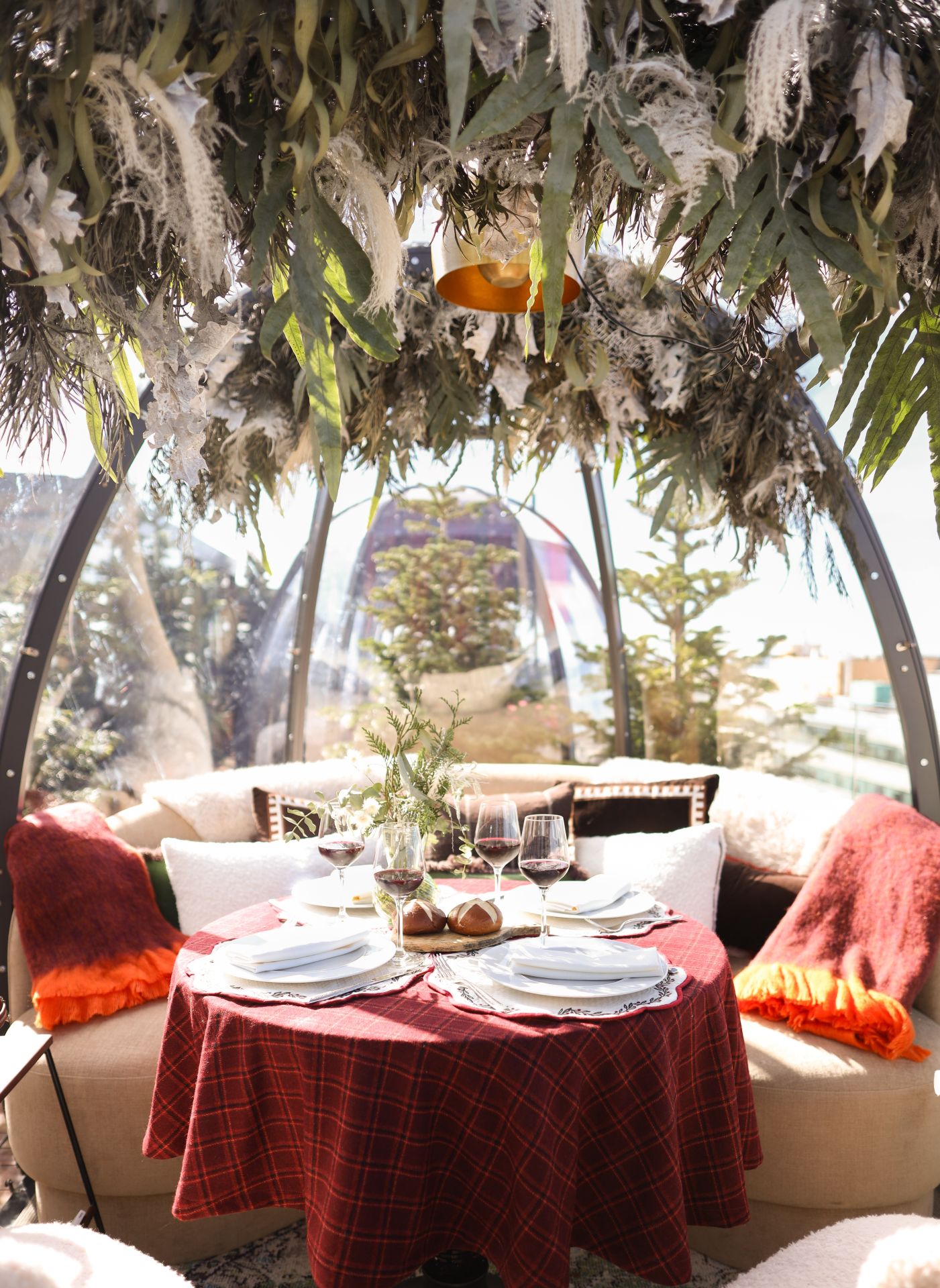 Dining domes on the roof at the Bless Hotel in Madrid, Spain 