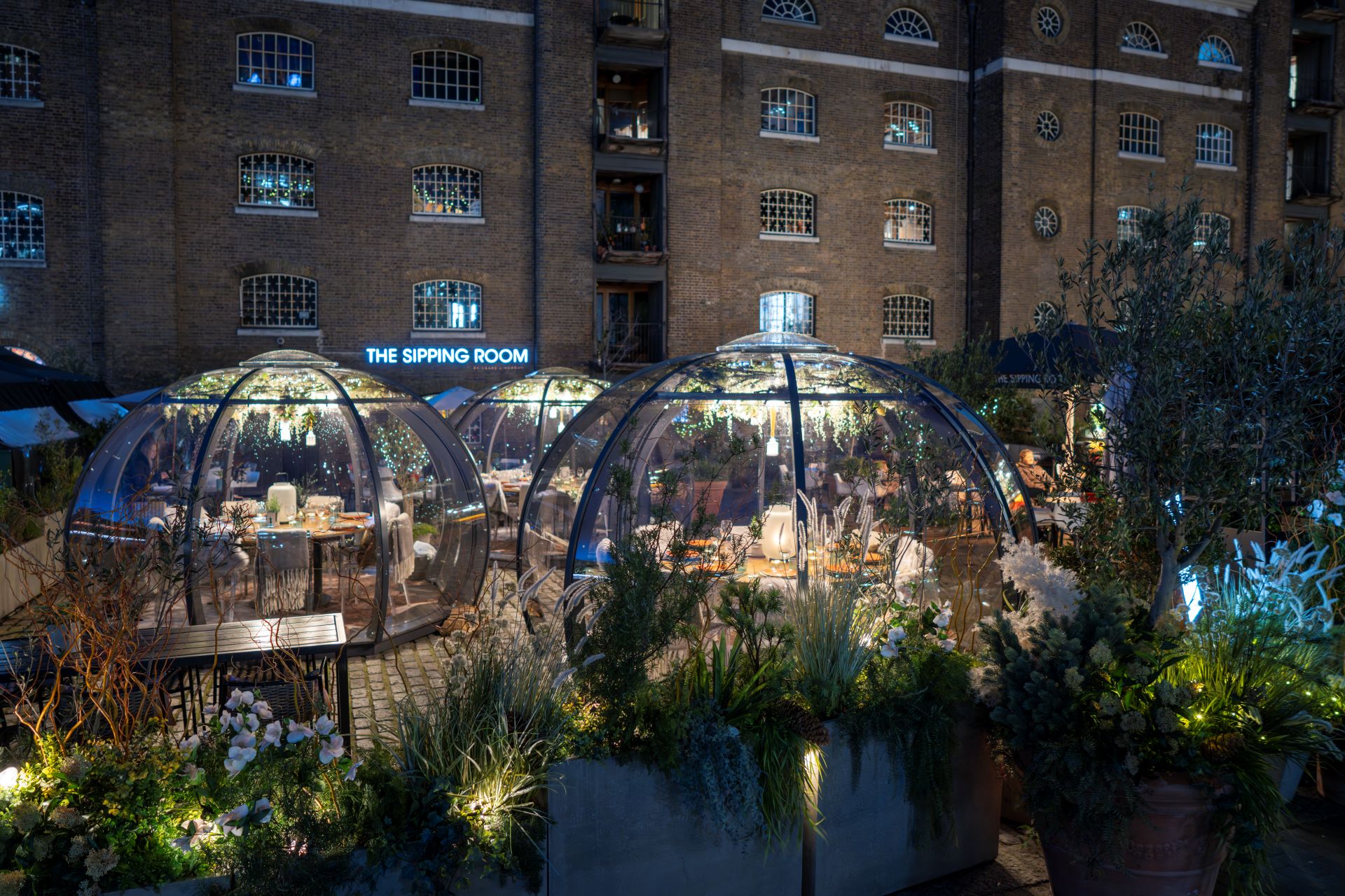Dining domes outside the Sipping Room in London