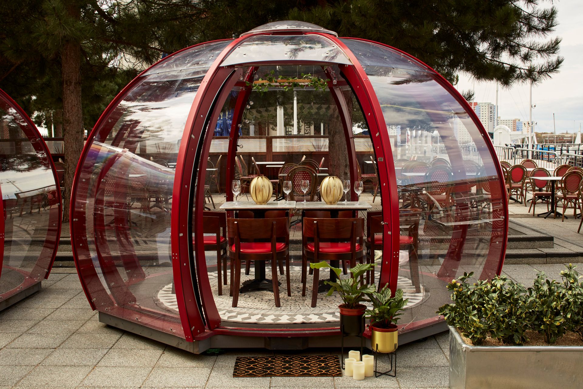 Cafe Rouge Dining Pods with a view