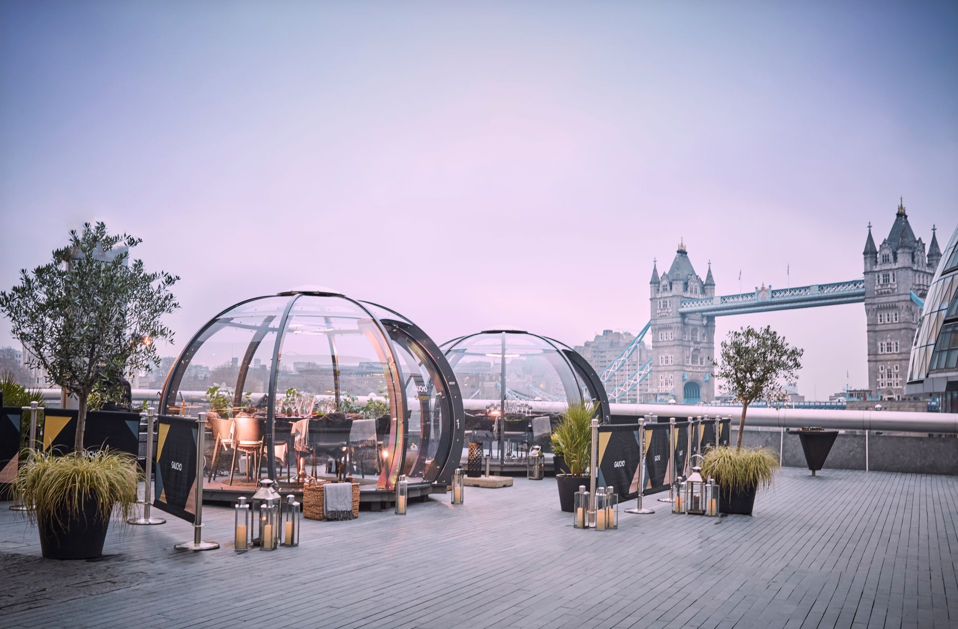 Gaucho dining pods and igloos overlooking tower bridge in London