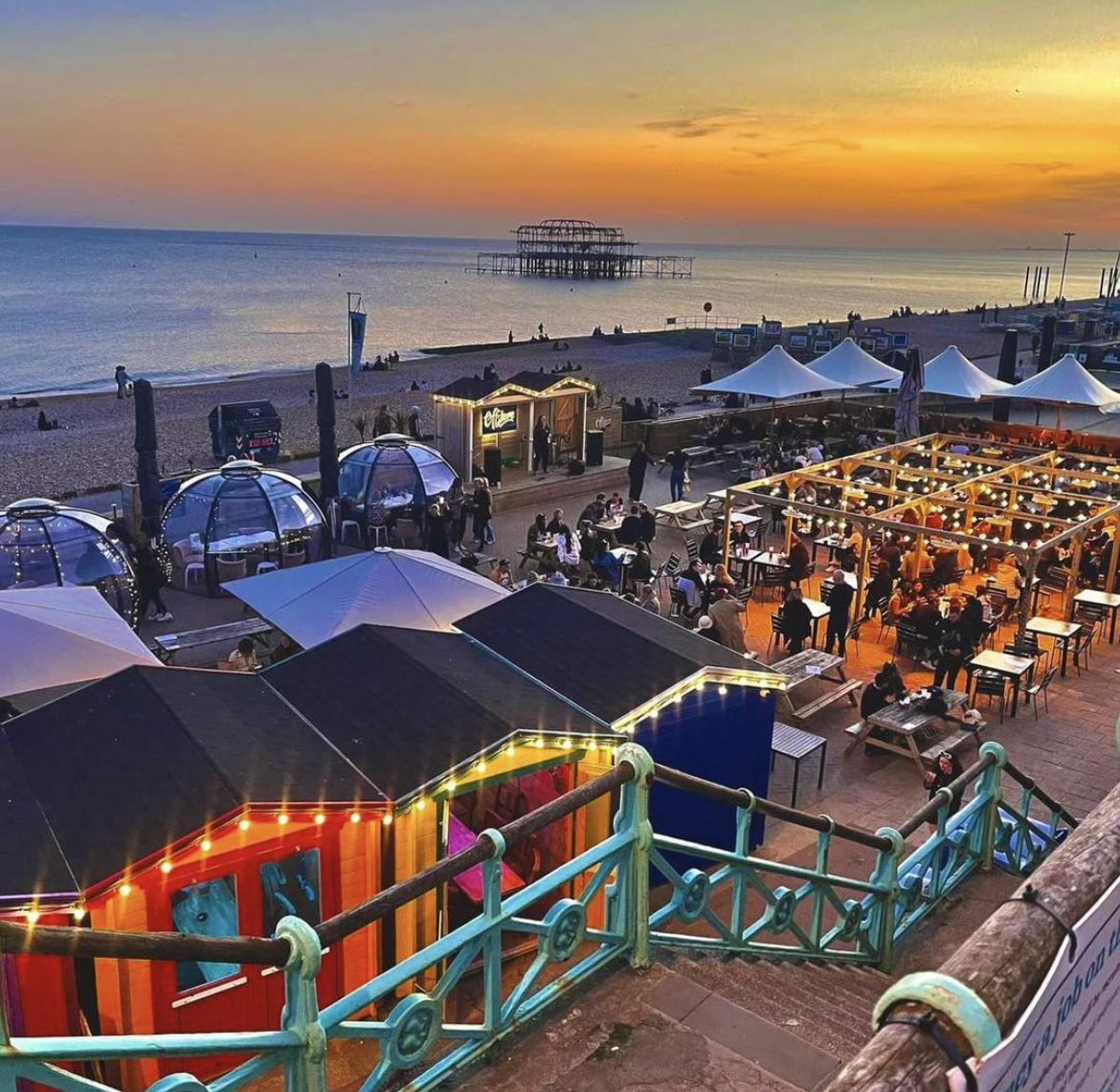 Dining domes on the beach at BT Music Hall, Brighton
